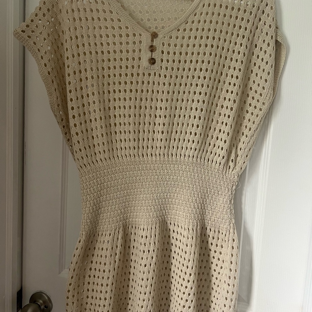 Beige Knit Dress with Button Detail
